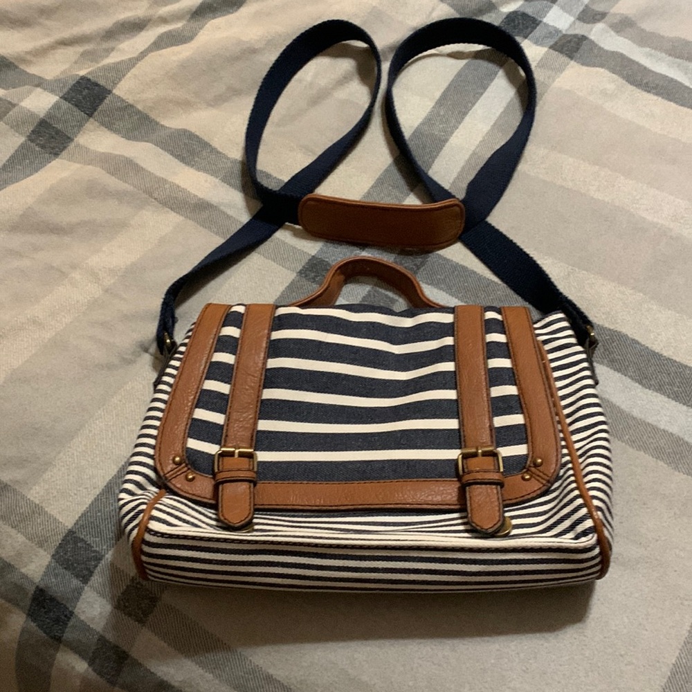 Navy, White, & Leather crossbody purse